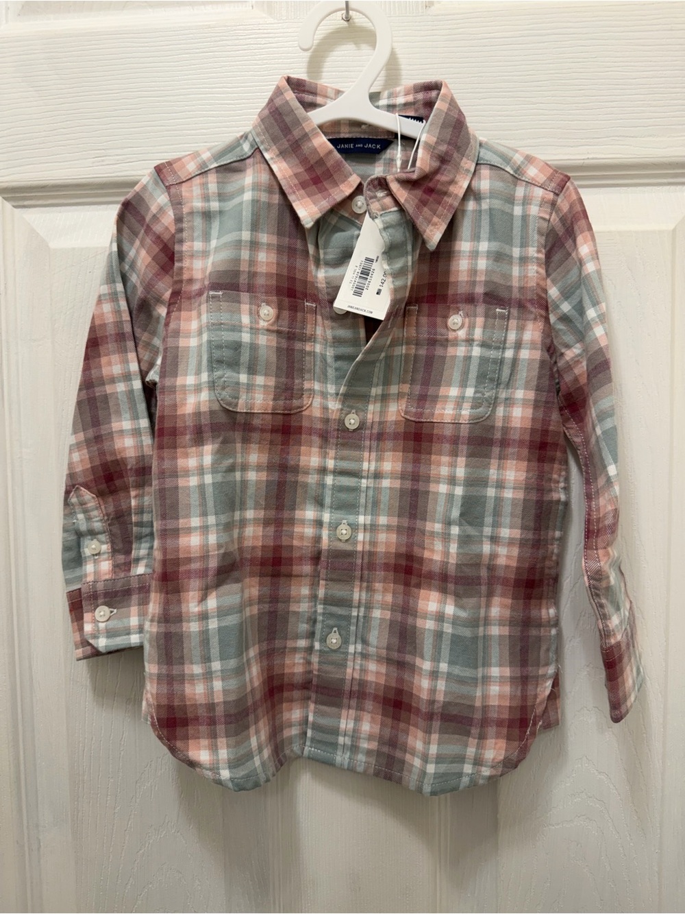 Janie and Jack Pink and Light Blue Plaid Button-Down Shirt